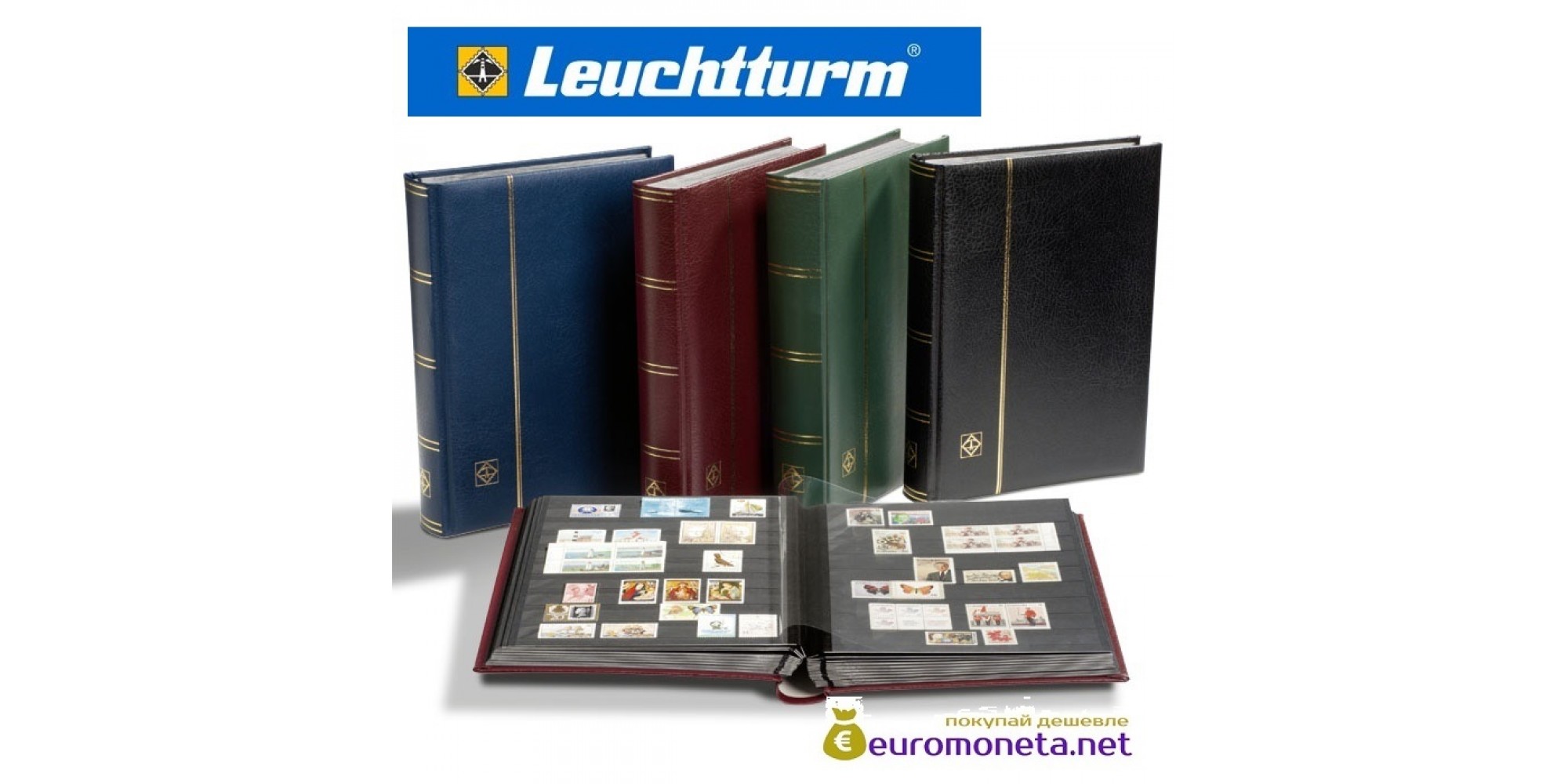 Leuchtturm альбом PREMIUM DIN A4 S32 синий, чёрные страницы, кожаная обложка, Германия