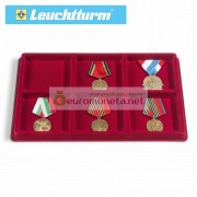 Флокированный планшет лоток для монет, наград, медалей и прочего, 6 ячеек 95 мм, Leuchtturm, красный