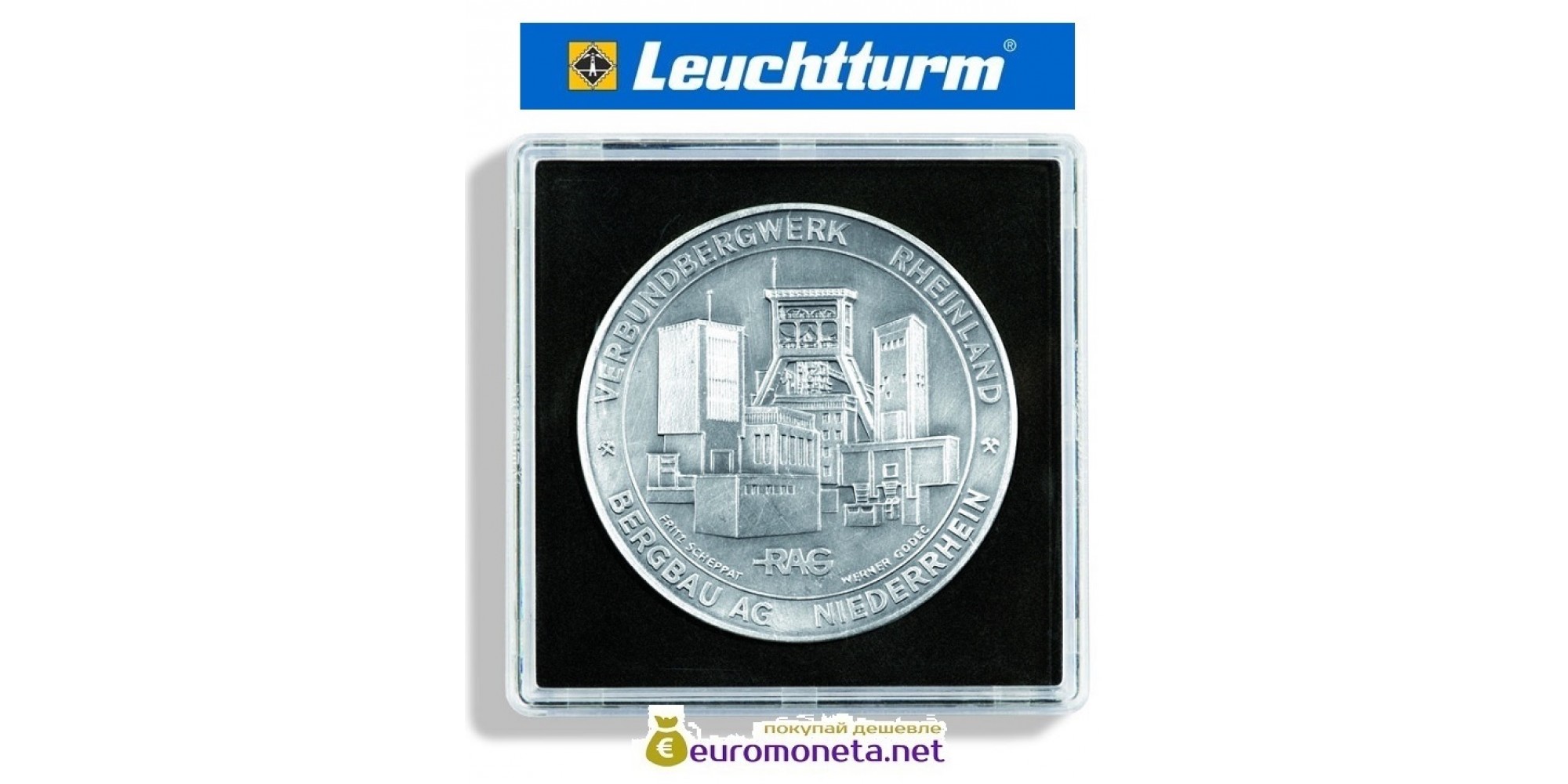 Капсула для монет квадратная 54 мм QUADRUM XL Leuchtturm Германия 67х67