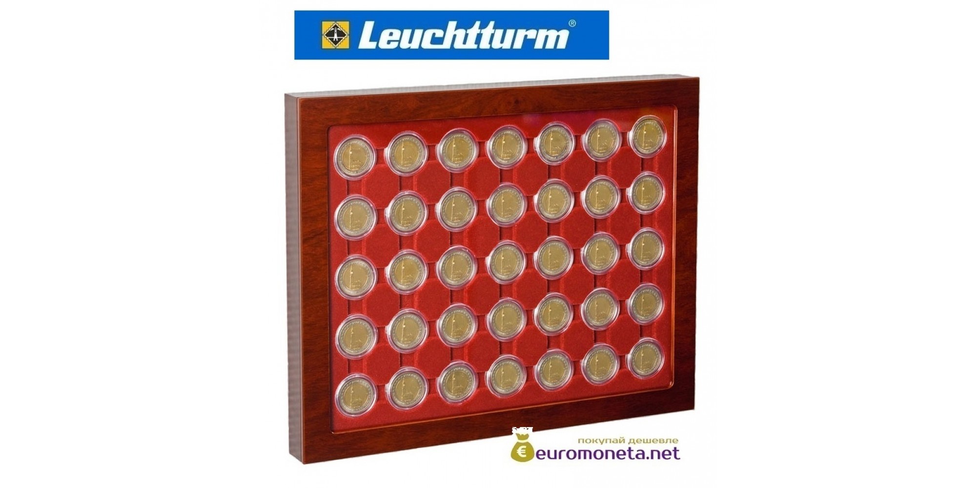 Leuchtturm рамка планшет для монет 2 евро в капсулах со стеклом, 35 ячеек, Германия