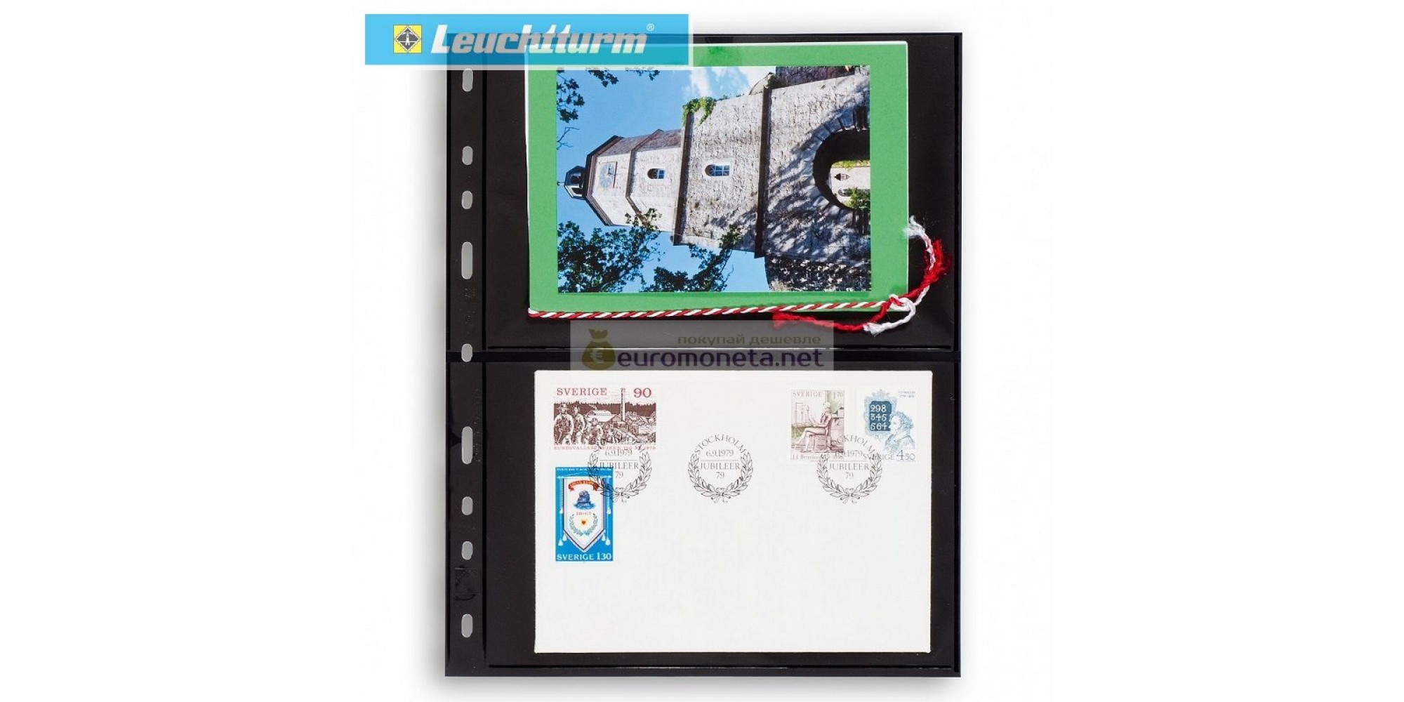 Leuchtturm OPTIMA 2S лист чёрный для банкнот, 4 ячейки, пр-во Германия