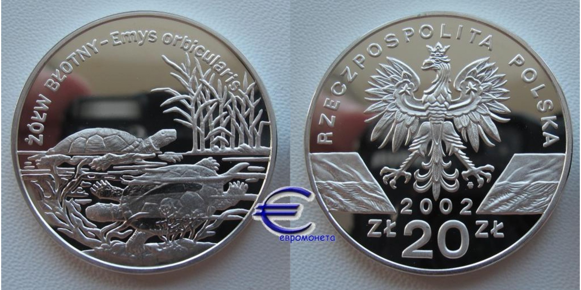 Польша 20 злотых 2002 год Черепаха пруф Proof серебро