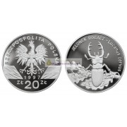 Польша 20 злотых 1997 год Животные мира: жук олень серебро пруф