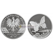 Польша 20 злотых 2001 год Животные мира: Махаон серебро пруф