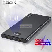 Внешний аккумулятор Rock Power Bank 10000 mAh с двумя USB-портами, чёрный