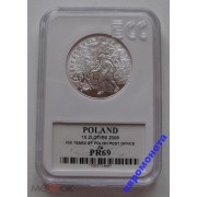 Польша 10 злотых 2008 год Почта Польши серебро слаб грейдинг GCN PR69