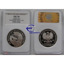Польша 20000 злотых 1989 год Чемпионат мира по футболу 1990 - карта Италии серебро пруф слаб PCG PR70