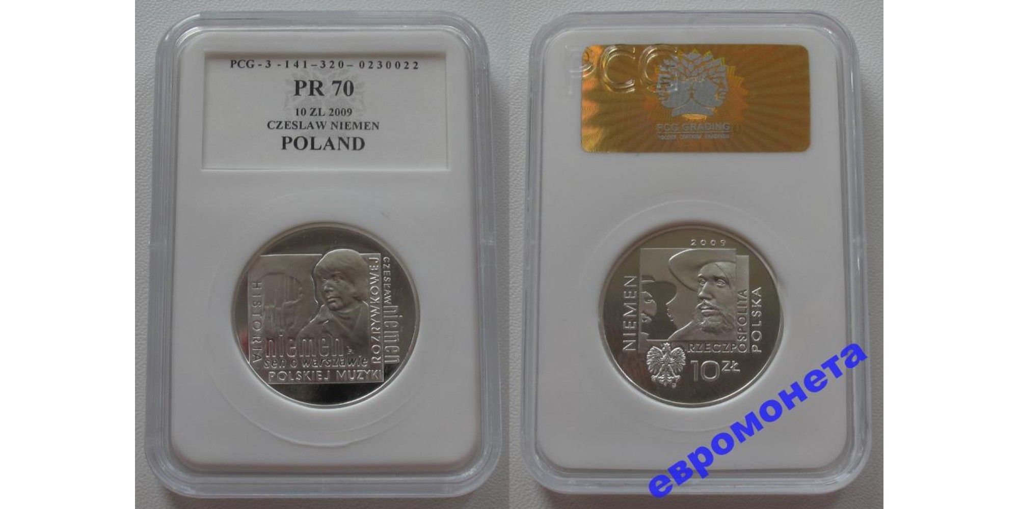 Польша 10 злотых 2009 год серебро слаб PCG PR70