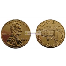 США 1 цент 2009 АВРААМ ЛИНКОЛЬН покрытие золото 24 К АЦ UNC