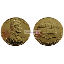 США цент 2010 год D покрытие золото 24К АЦ UNC