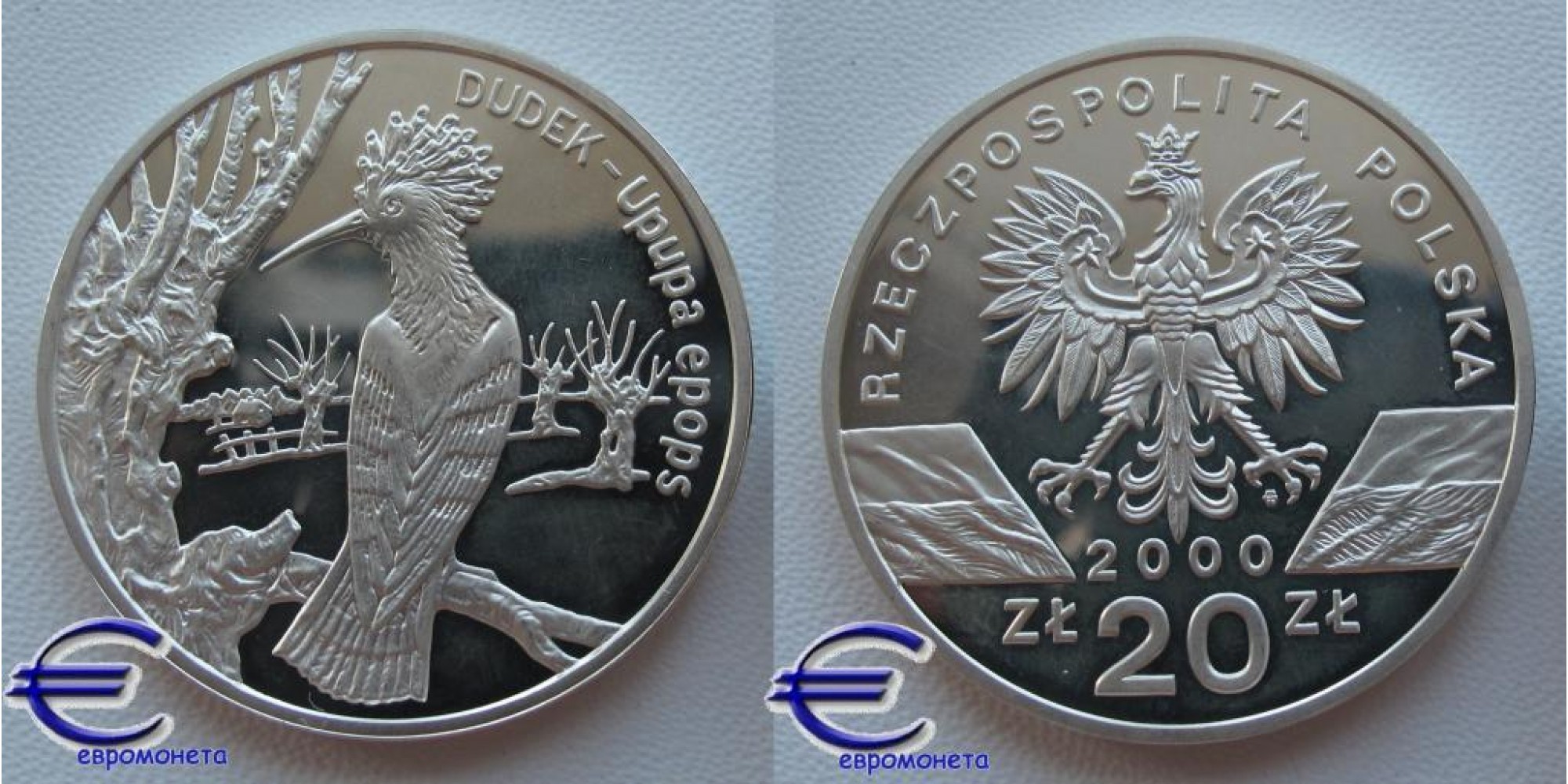 Польша 20 злотых 2000 год пруф Удод Дудек серебро
