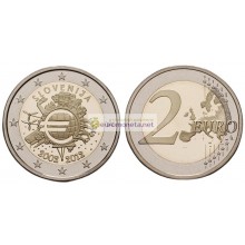 Словения 2 евро 2012 год АЦ 10 лет наличному обращению евро, биметалл. АЦ из ролла