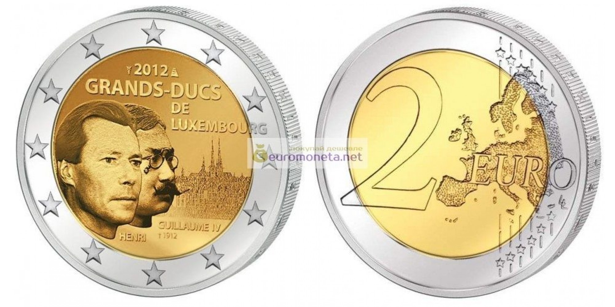 Люксембург 2 евро 2012 год 100 лет со дня смерти Великого Герцога Люксембурга Вильгельма IV, биметалл АЦ из ролла