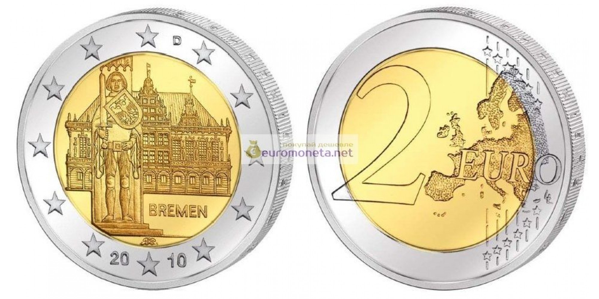 Германия 2 евро 2010 год Бремен,  монетный двор D. АЦ из ролла