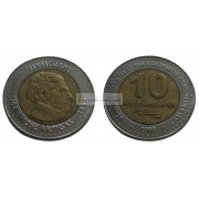 Уругвай 10 песо 2000 год. биметалл.