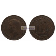 Великобритания 1/2 пенни (полпенни) 1943 год. Король Георг VI