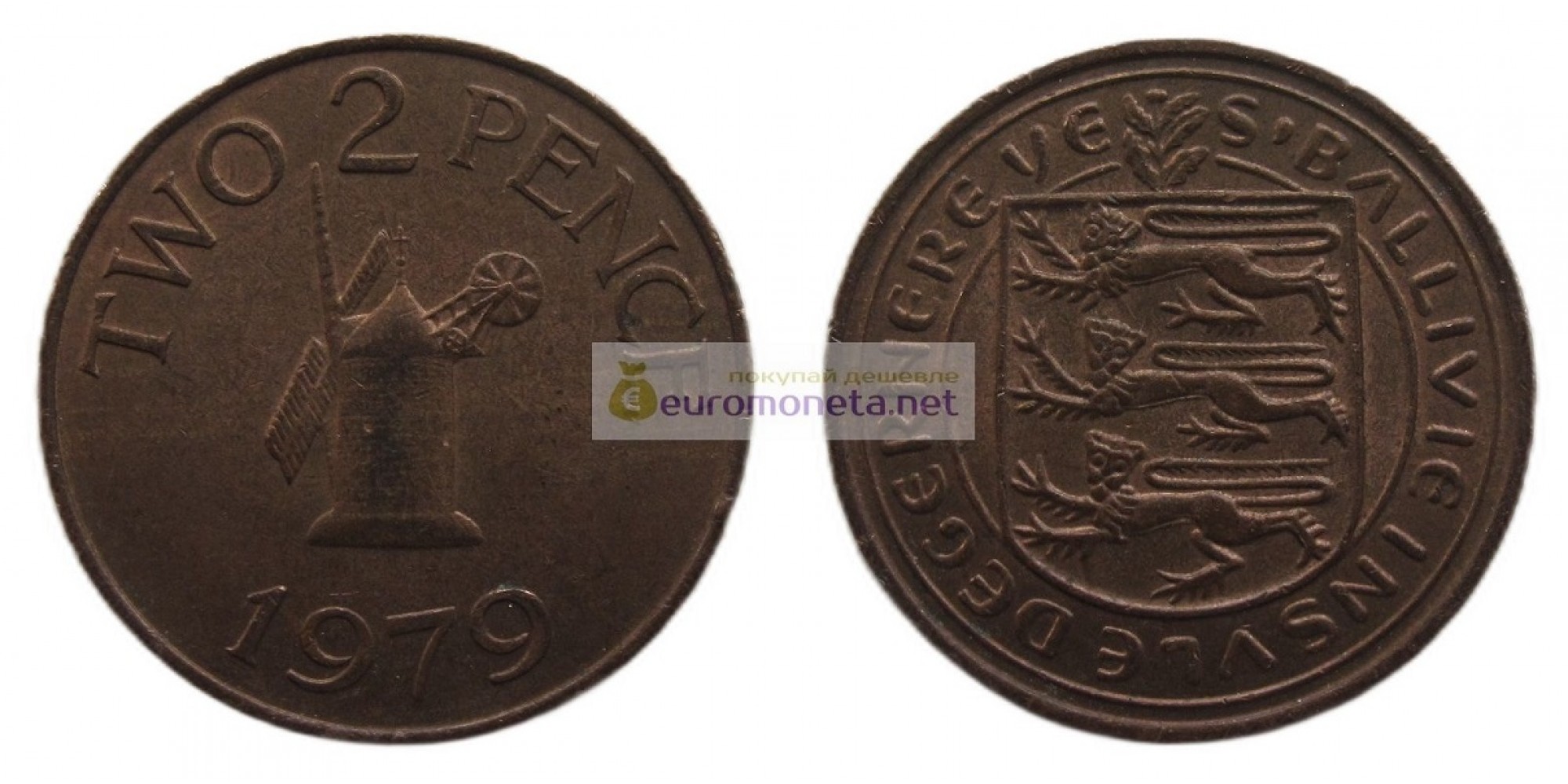 Гернси (Гернсийский фунт (десятичный)) 2 пенса 1979 год. Королева Елизавета II