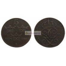 Швеция 5 эре 1939 год (бронза) Король Густав V