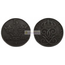 Швеция 5 эре 1943 год Король Густав V