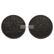 Швеция 5 эре 1943 год Король Густав V