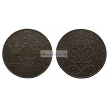 Швеция 5 эре 1942 год (бронза) Король Густав V