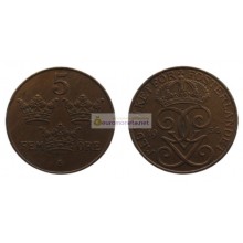 Швеция 5 эре 1936 год (бронза) Король Густав V