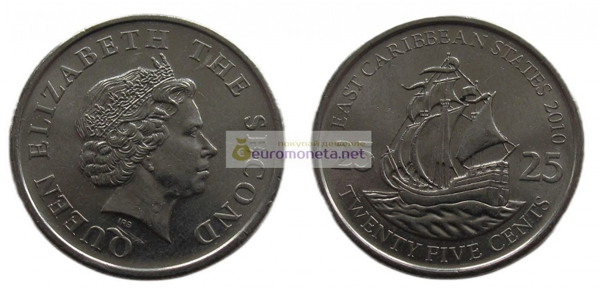 Восточные Карибы 25 центов 2010 год. Королева Елизавета II