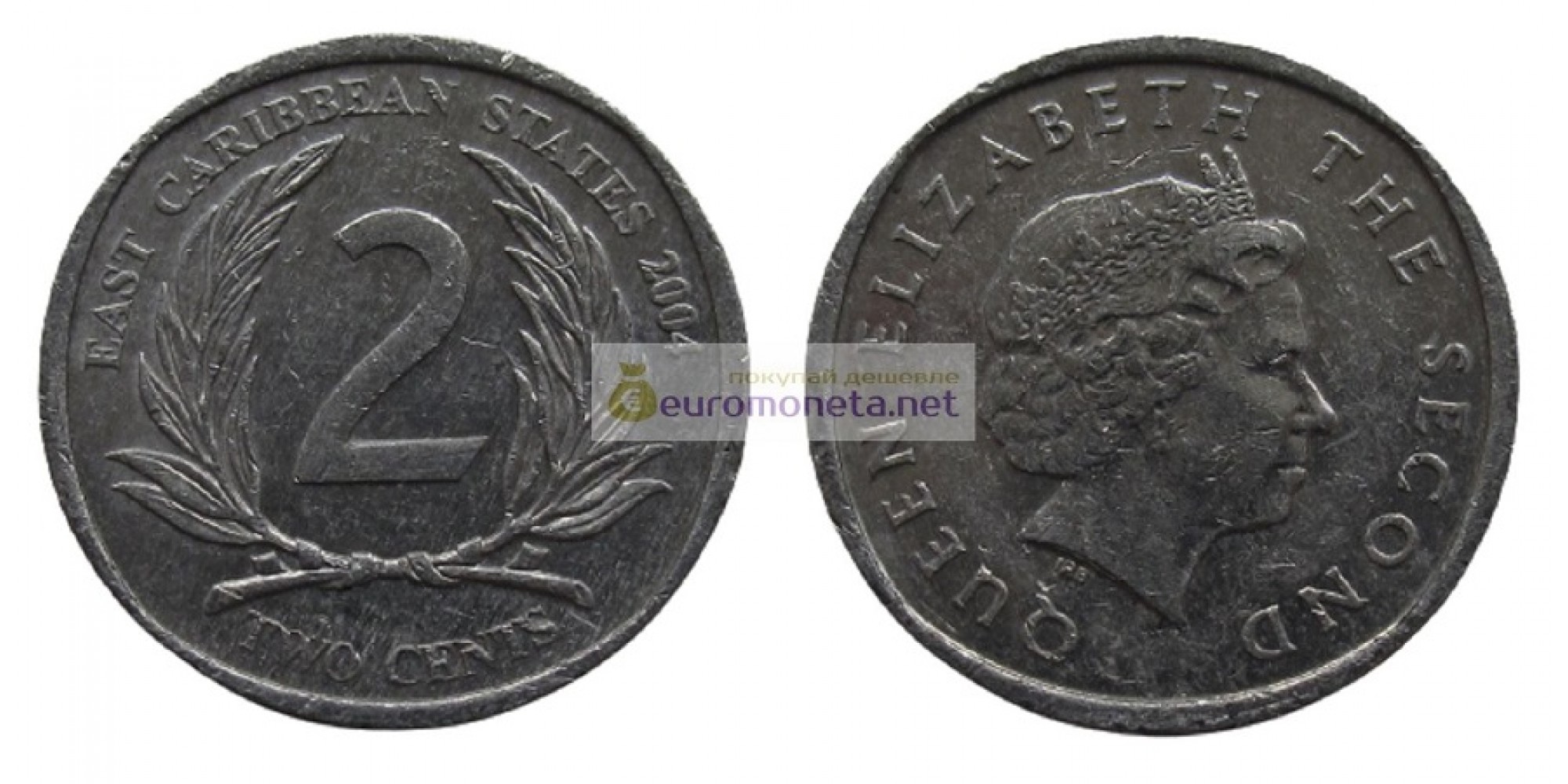 Восточные Карибы 2 цента 2004 год. Королева Елизавета II