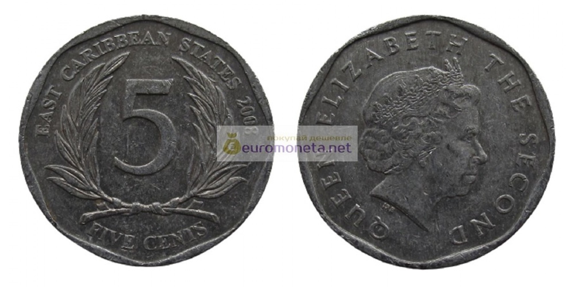 Восточные Карибы 5 центов 2008 год. Королева Елизавета II