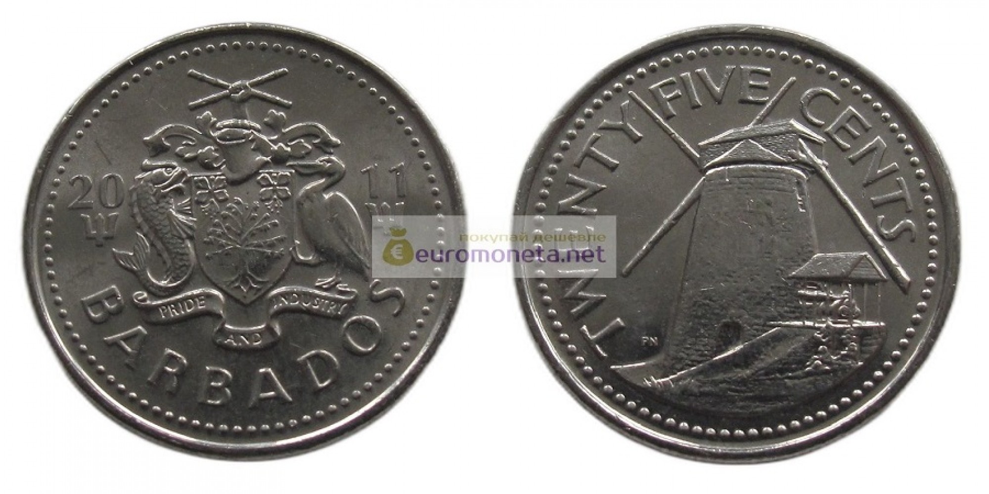 Барбадос 25 центов 2011 год. Королева Елизавета II