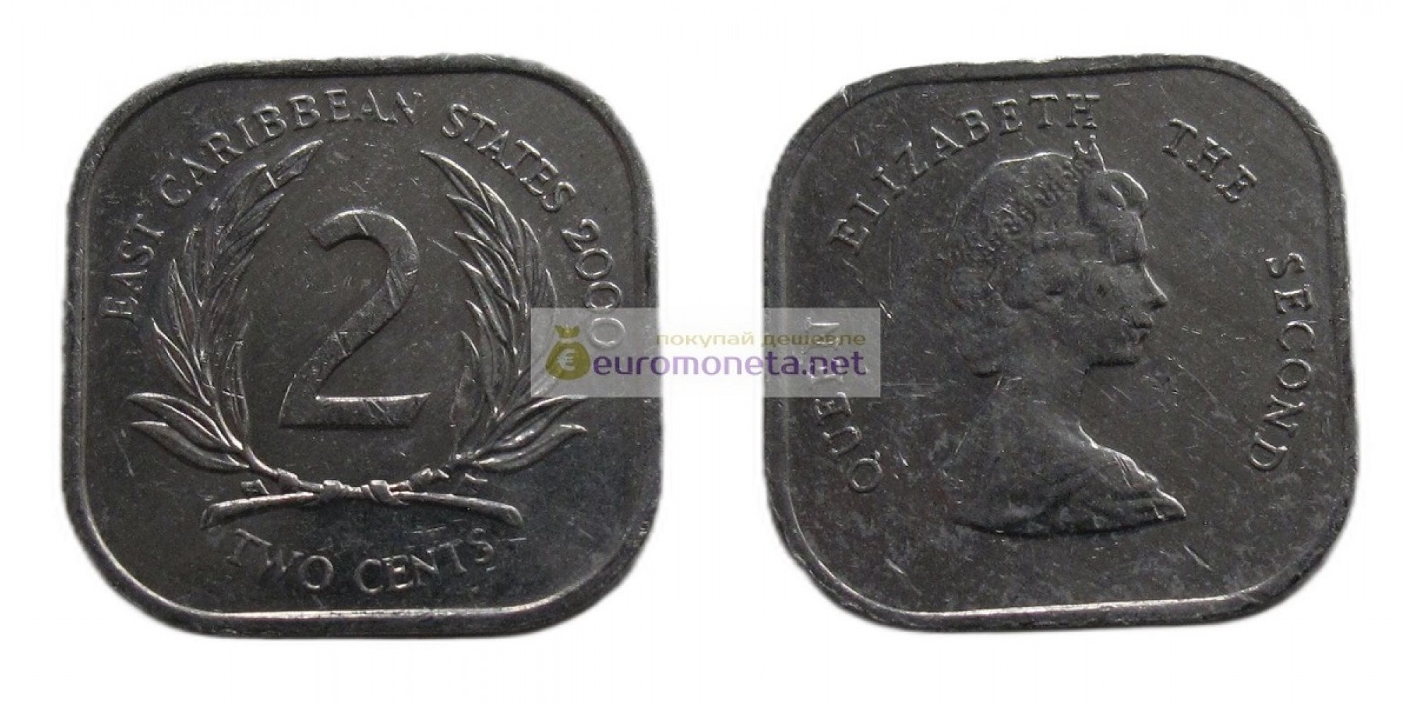 Восточные Карибы 2 цента 2000 год. Королева Елизавета II