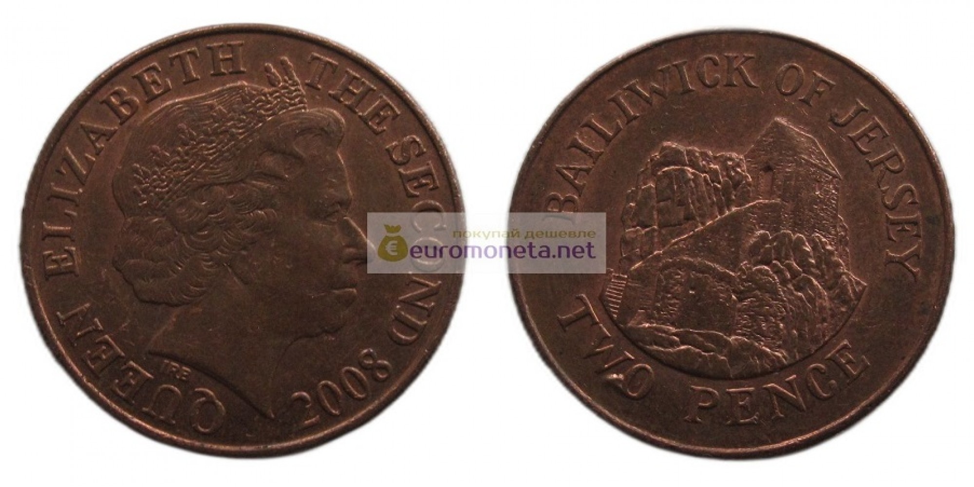 Джерси (Джерсийский фунт (десятичный)) 2 пенса 2008 год. Королева Елизавета II