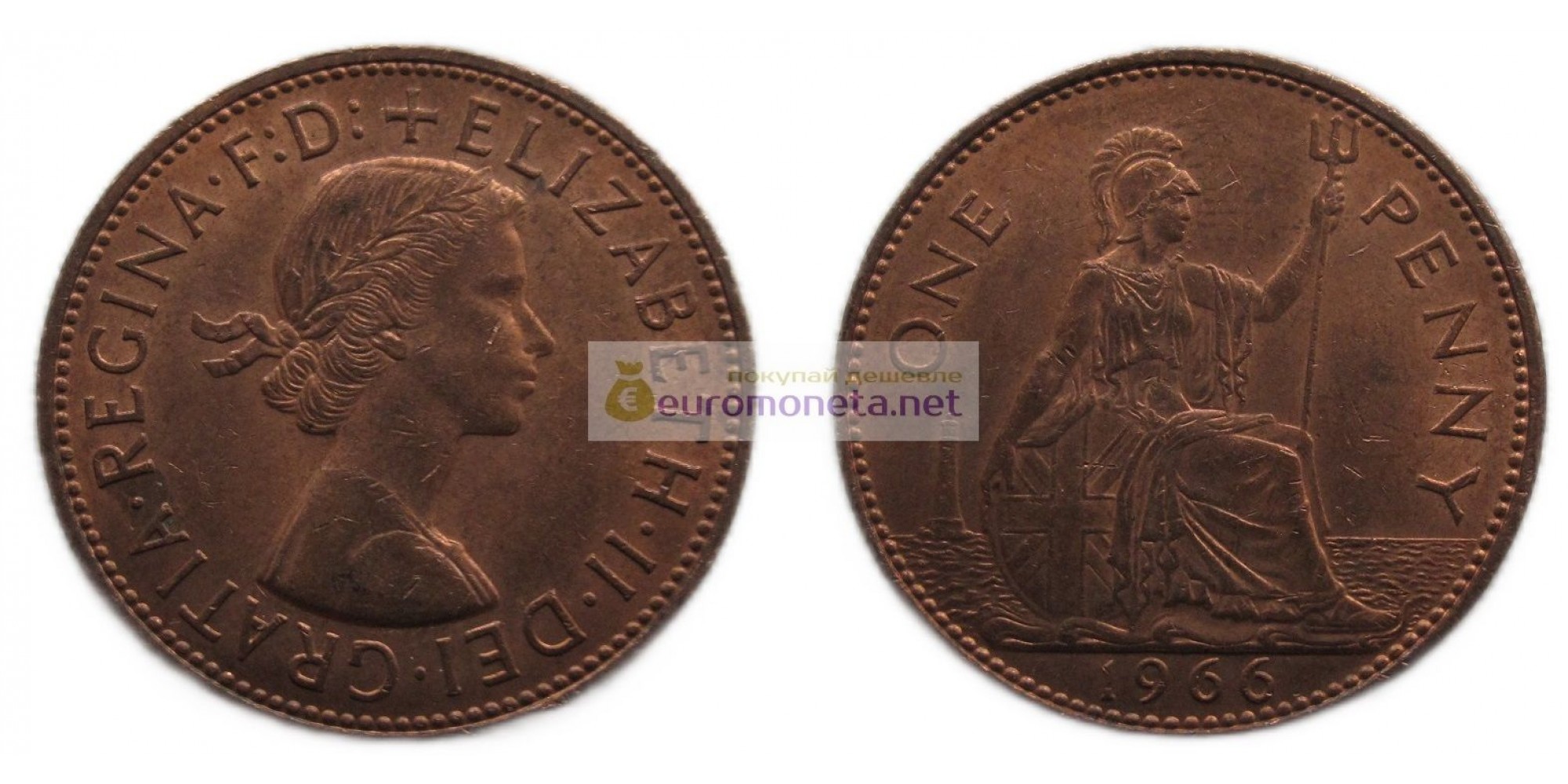 Великобритания 1 пенни 1966 год. Королева Елизавета II