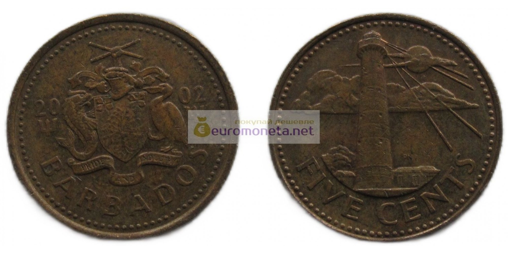 Барбадос 5 центов 2002 год. Королева Елизавета II