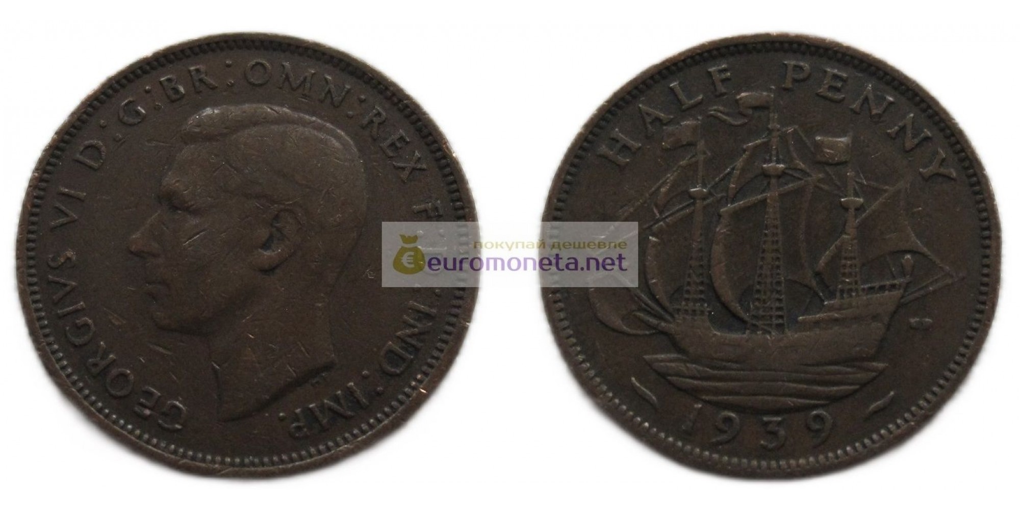 Великобритания 1/2 пенни (полпенни) 1939 год. Король Георг VI