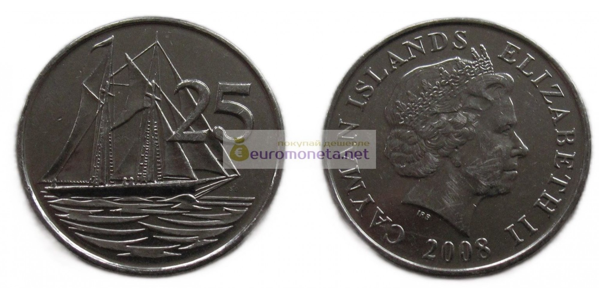 Каймановы острова (Кайманы) 25 центов 2008 год. Королева Елизавета II