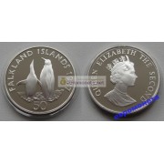 Фолклендские острова 50 пенсов 1987 год королевские пингвины серебро пруф
