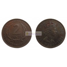 Восточные Карибы 2 цента 1965 год. Королева Елизавета II