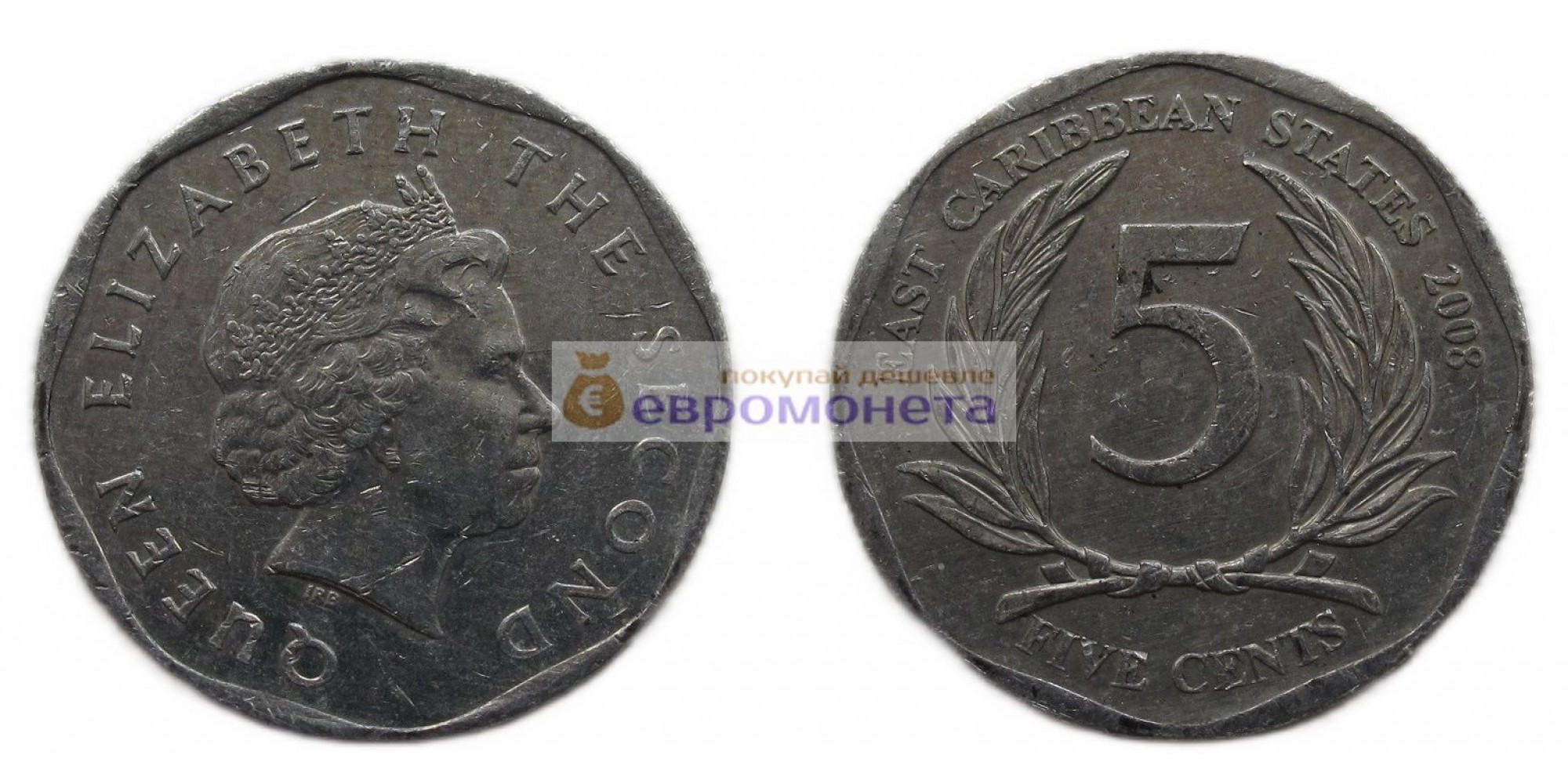Восточные Карибы 5 центов 2008 год. Королева Елизавета II
