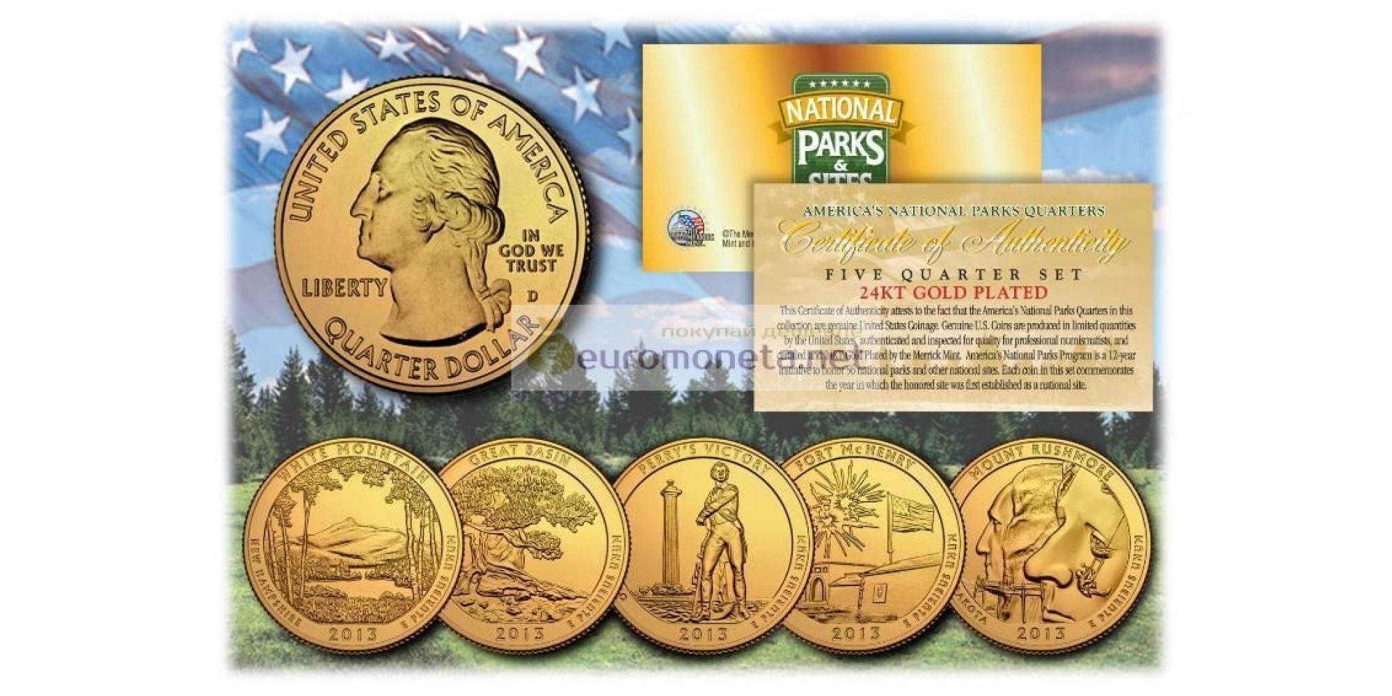 США 2013 квотер 25 центов 24K золото национальные парки Америки комплект из всех 5 монет