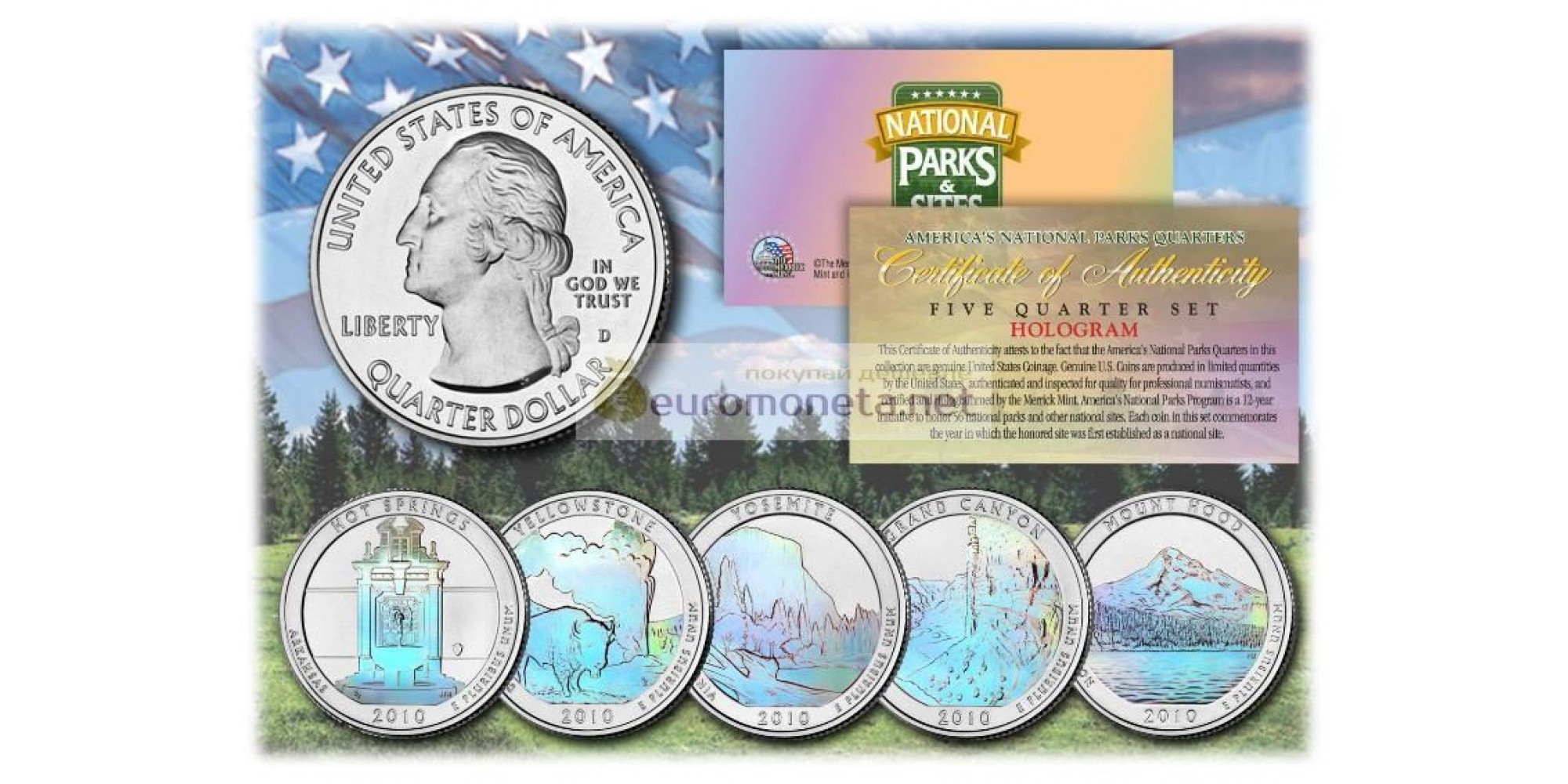 США 2010 квотер 25 центов голограмма национальные парки Америки набор из 5 монет