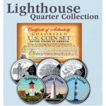 США квотер 25 центов цветные история Америки Маяки №7 набор из 3 монет