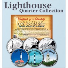 США квотер 25 центов цветные история Америки Маяки №5 набор из 3 монет
