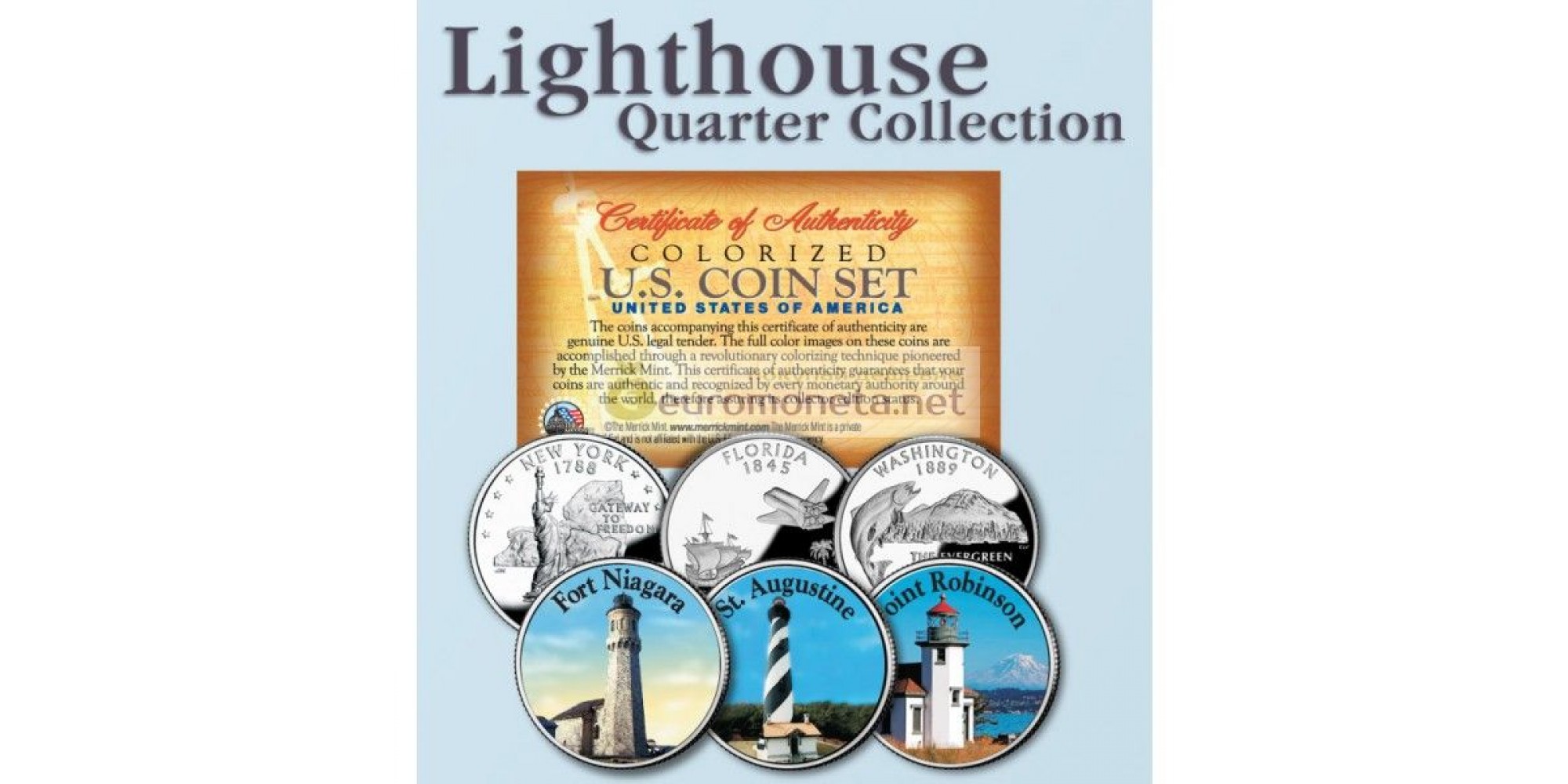 США квотер 25 центов цветные история Америки Маяки №8 набор из 3 монет