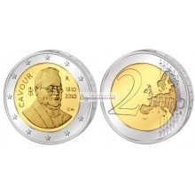 Италия 2 евро 2010 год UNC 200 лет со дня рождения Камилло Кавура, биметалл. АЦ