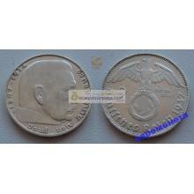 Германия 3 рейх 2 марки 1937 J свастика серебро Гинденбург состояние