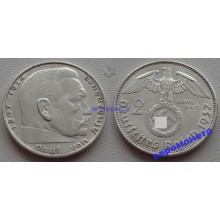 Германия 3 рейх 2 марки 1937 A свастика серебро Гинденбург состояние