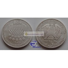 ФРГ 5 марок 1974 год F серебро 25 лет Основному закону ФРГ