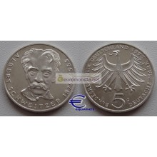 ФРГ 5 марок 1975 год G серебро 100 лет со дня рождения Альберта Швейцера