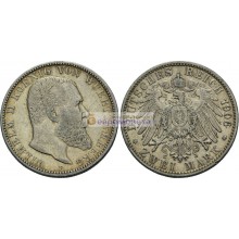 Германская империя Вюртемберг 2 марки 1906 год "F" Вильгельм II. Серебро